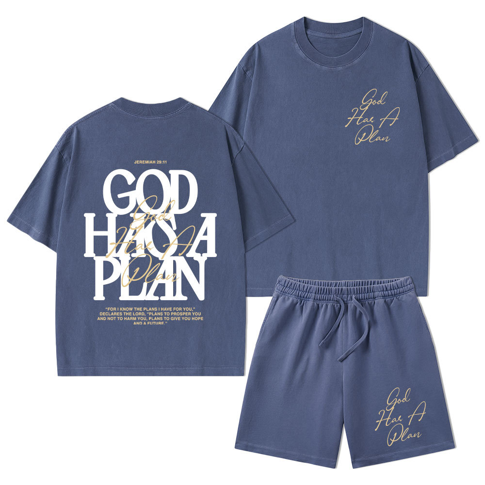 God Has A Plan Christian Washed T-Shirt & Shorts