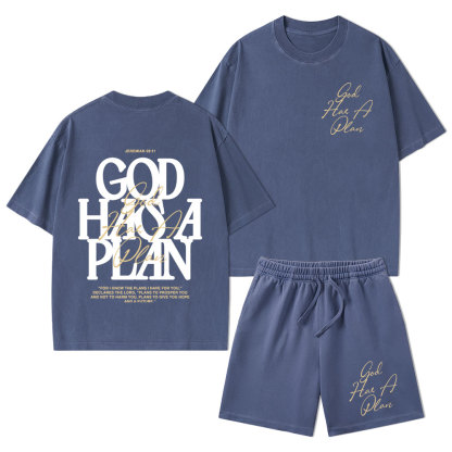 God Has A Plan Christian Washed T-Shirt & Shorts