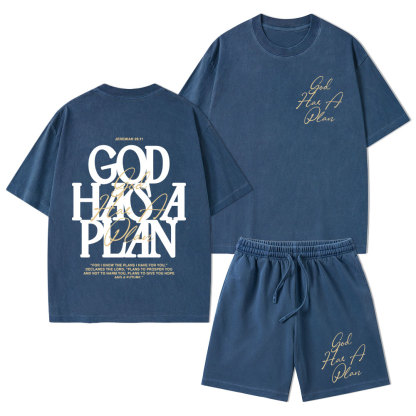 God Has A Plan Christian Washed T-Shirt & Shorts