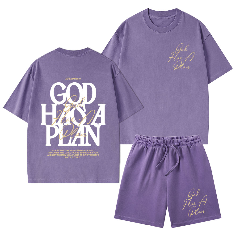 God Has A Plan Christian Washed T-Shirt & Shorts