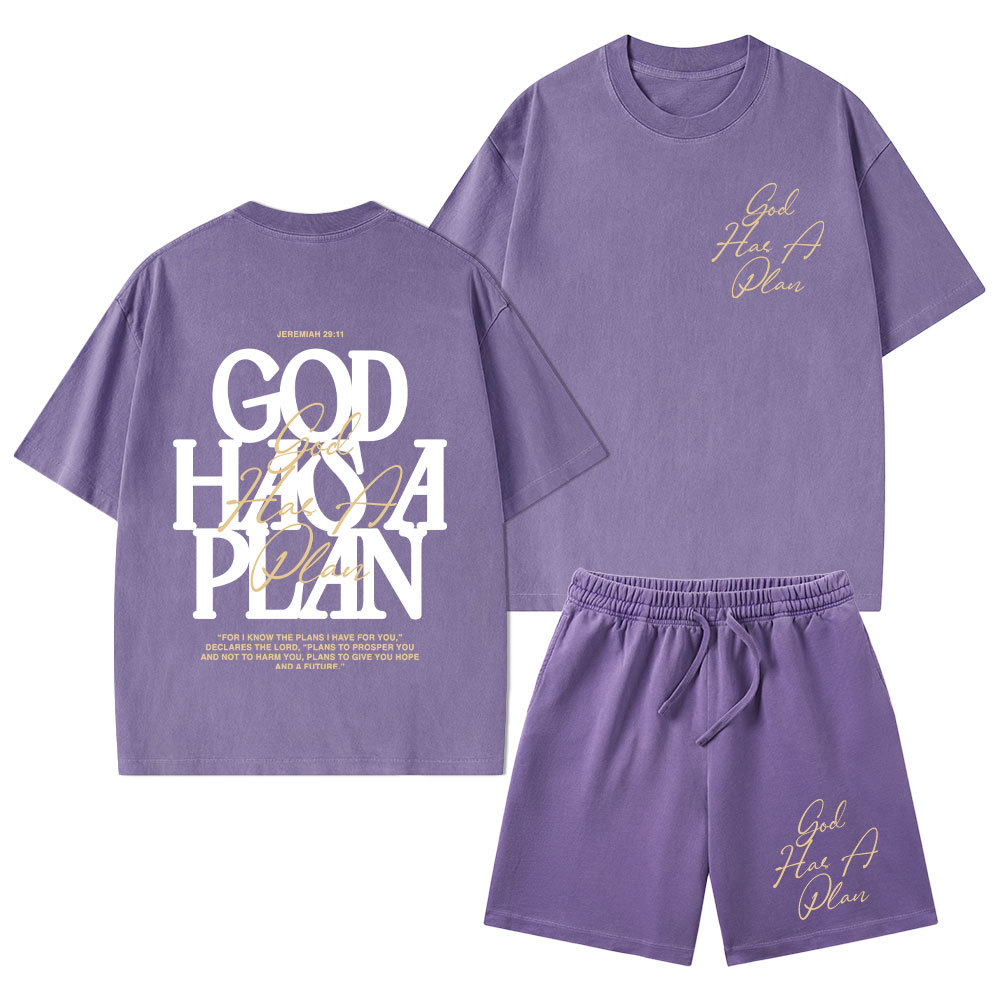 God Has A Plan Christian Washed T-Shirt & Shorts