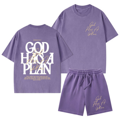 God Has A Plan Christian Washed T-Shirt & Shorts