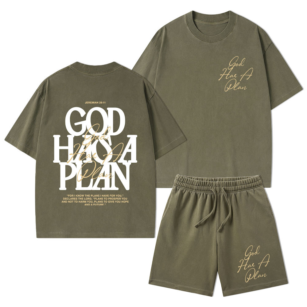 God Has A Plan Christian Washed T-Shirt & Shorts