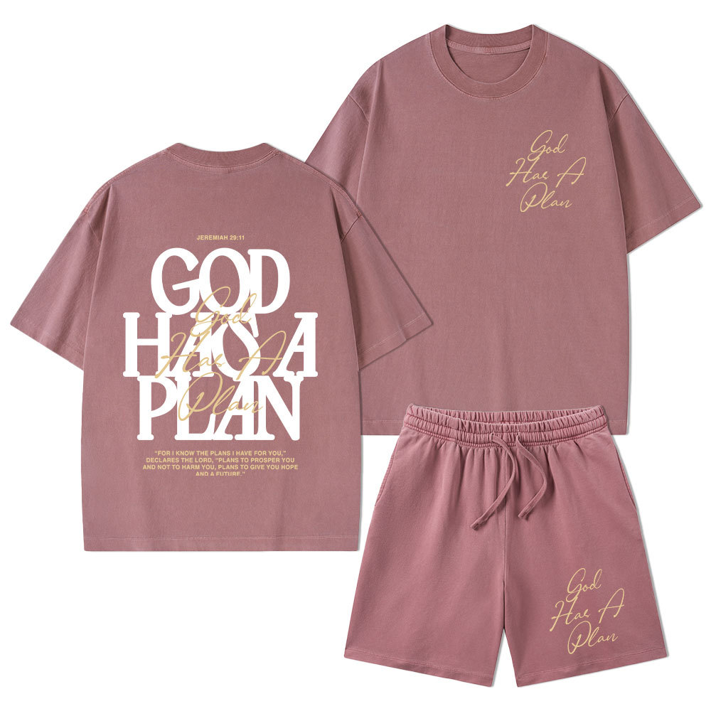 God Has A Plan Christian Washed T-Shirt & Shorts
