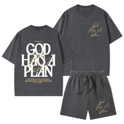 God Has A Plan Christian Washed T-Shirt & Shorts