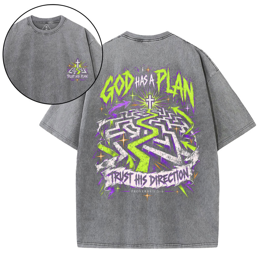 God Has A Plan Christian Washed T-Shirt
