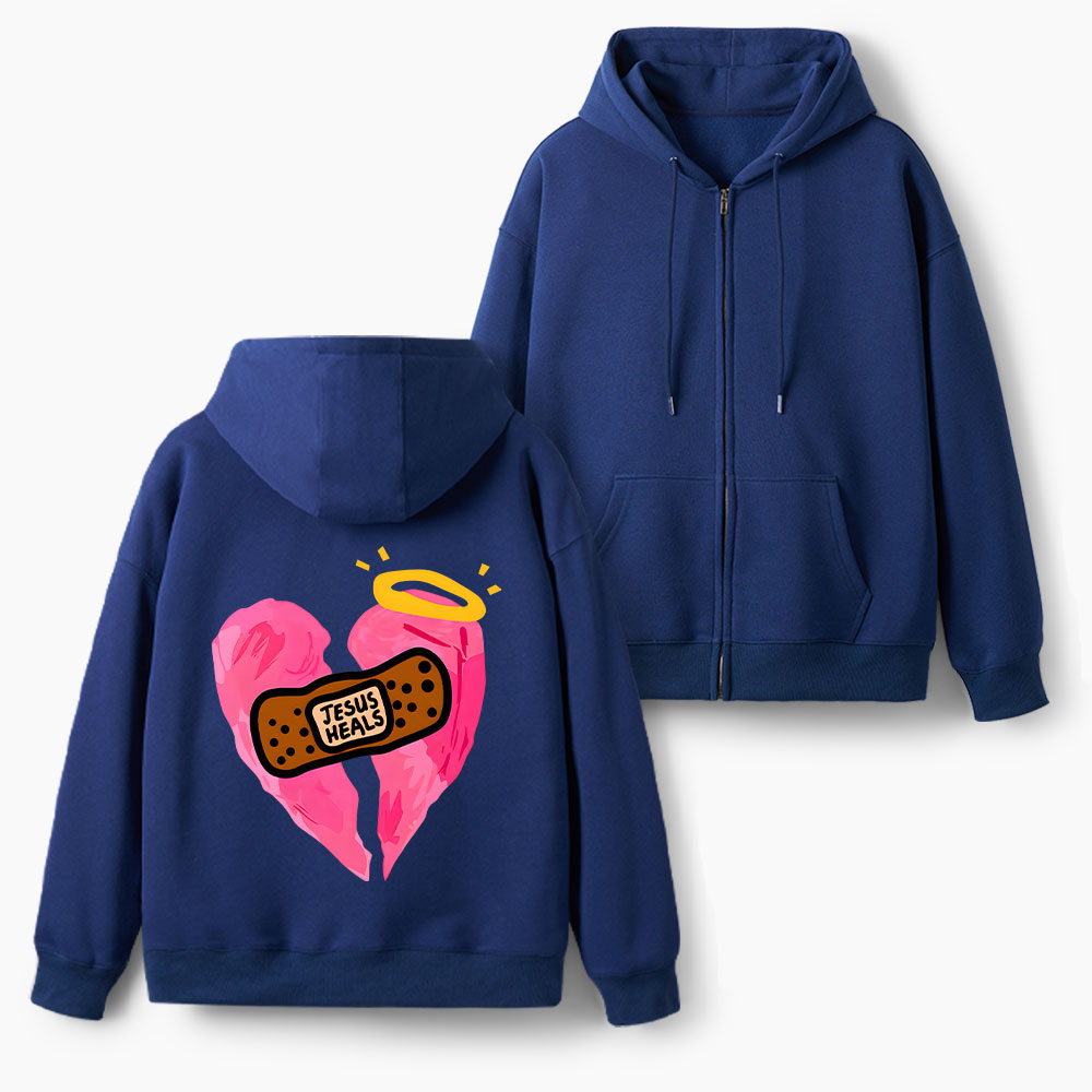 God Heals Christian Fleece-Lined Full-Zip Hoodie