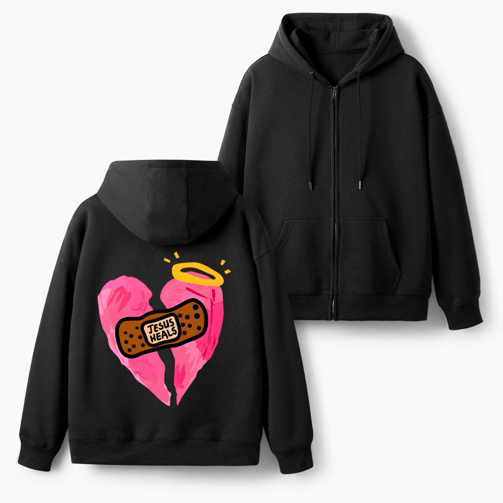 God Heals Christian Fleece-Lined Full-Zip Hoodie