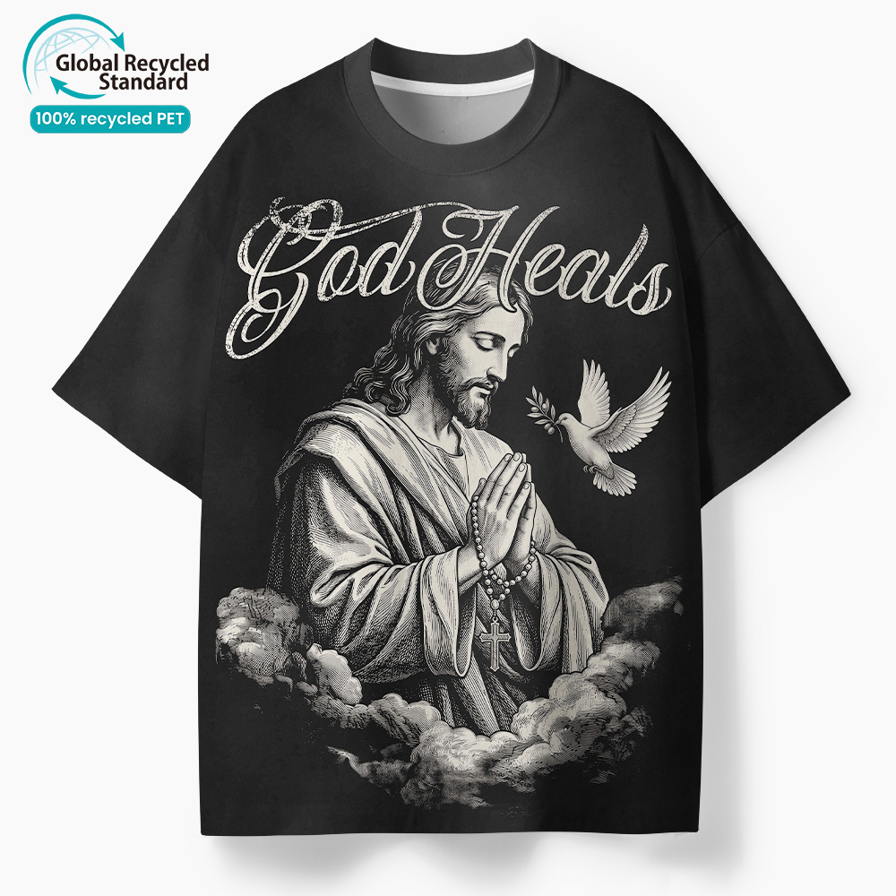God Heals Christian Oversized Graphic T-Shirt Sale - GuidingCross