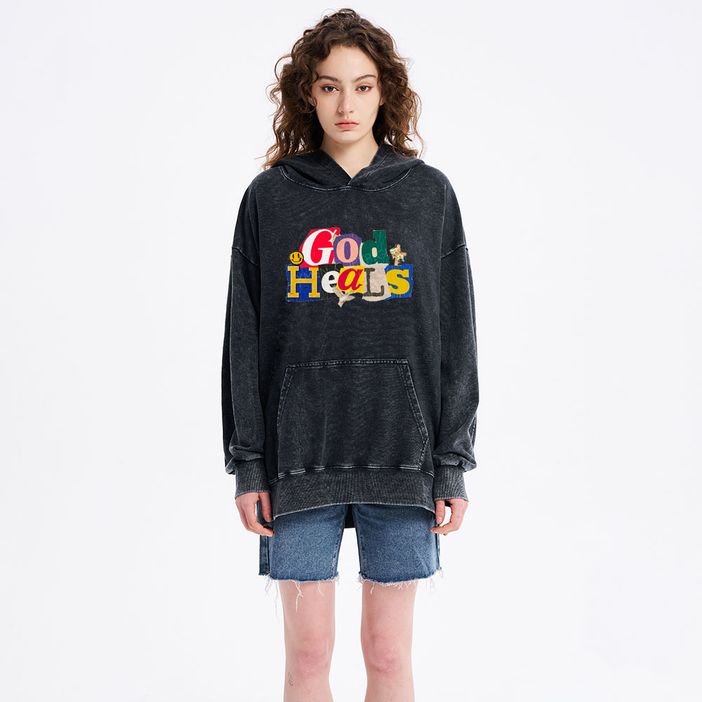 God Heals Christian Washed Hoodie 