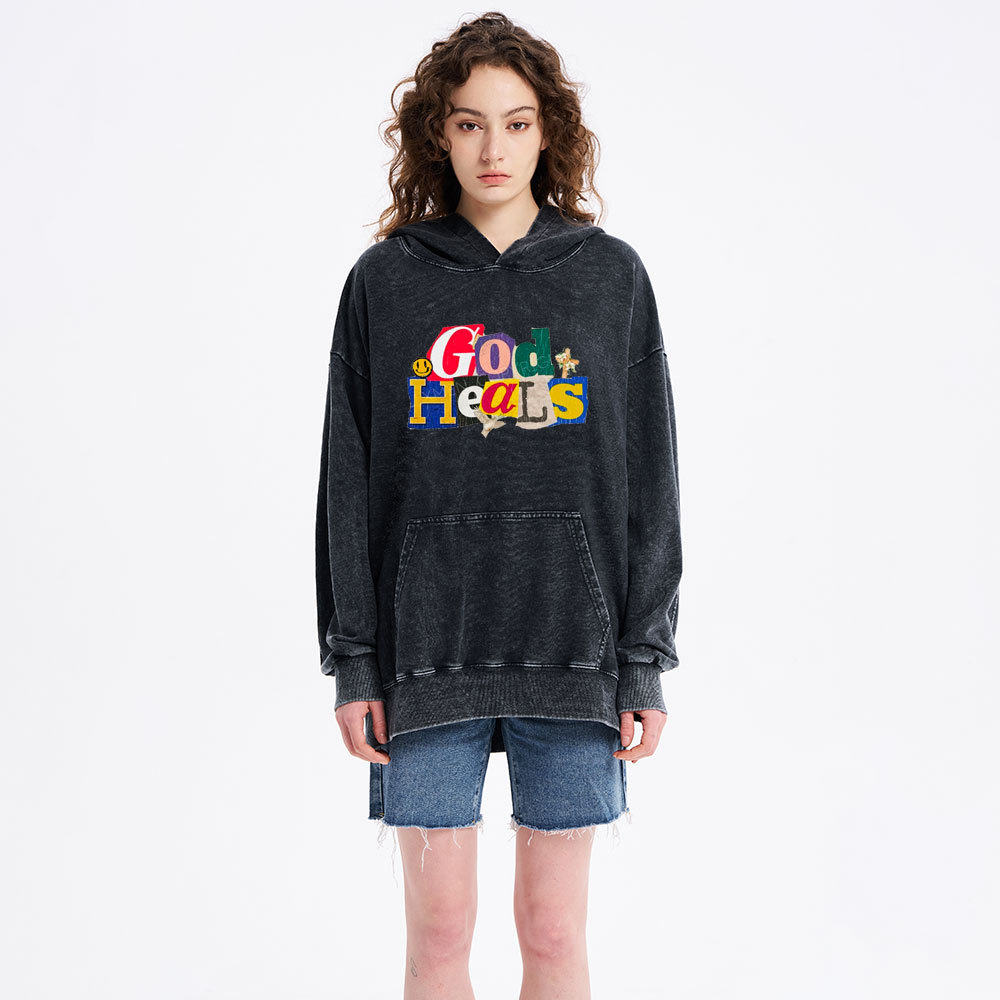 God Heals Christian Washed Hoodie 