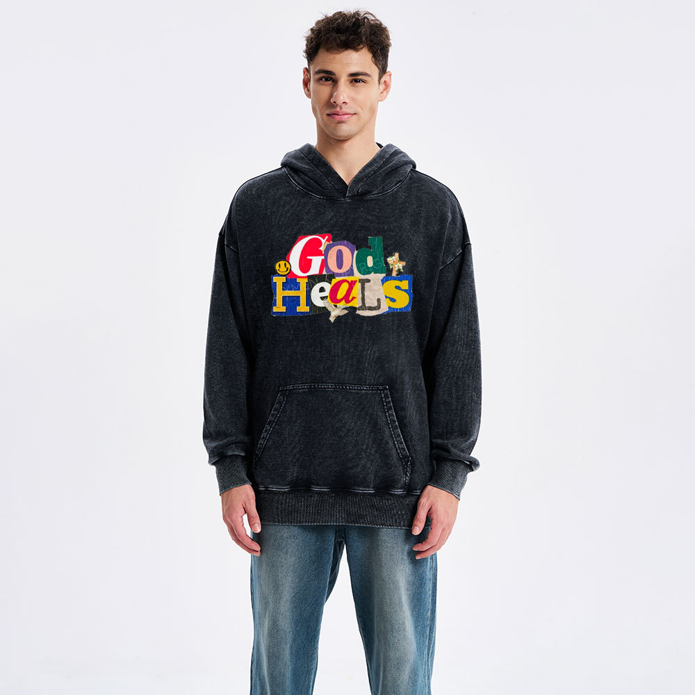 God Heals Christian Washed Hoodie 