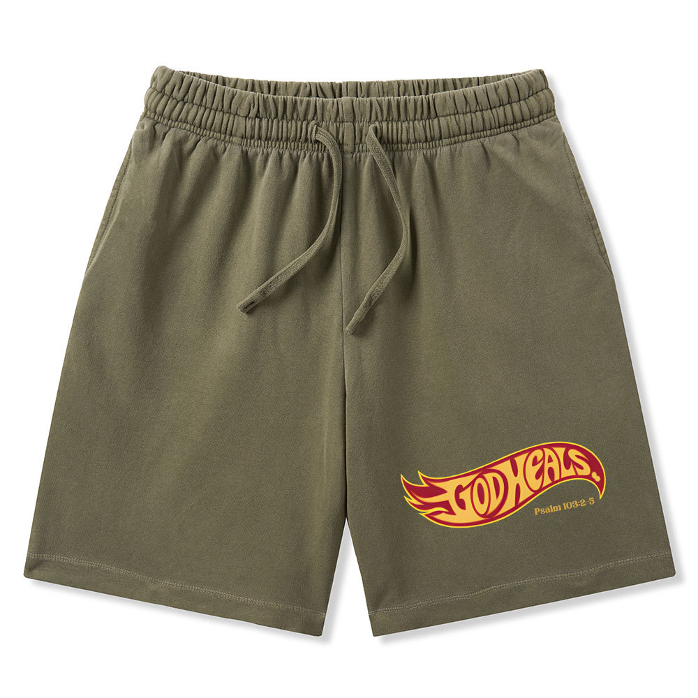 God Heals Christian Washed Shorts