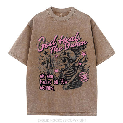 God Heals The Broken Christian Washed T-Shirt