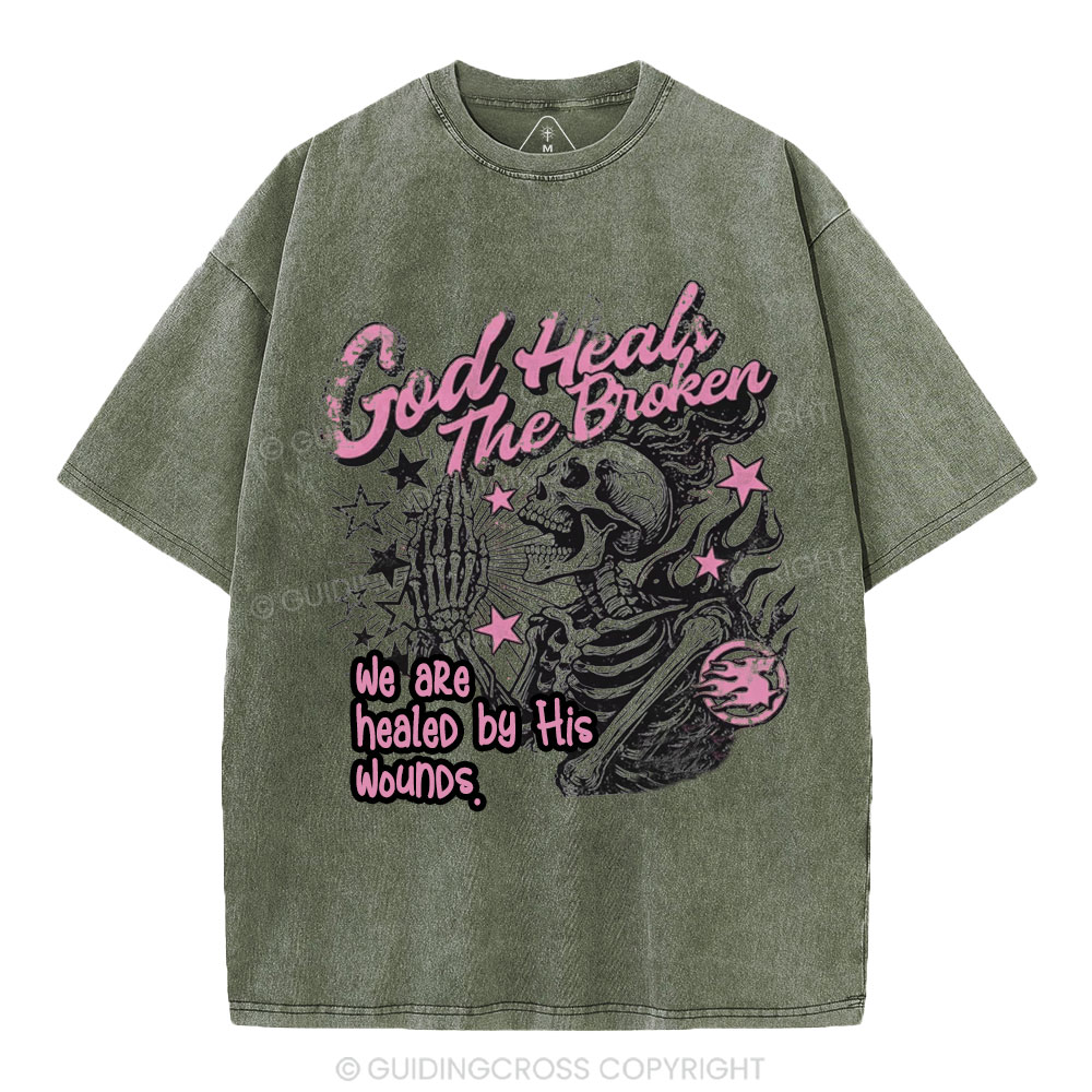 God Heals The Broken Christian Washed T-Shirt