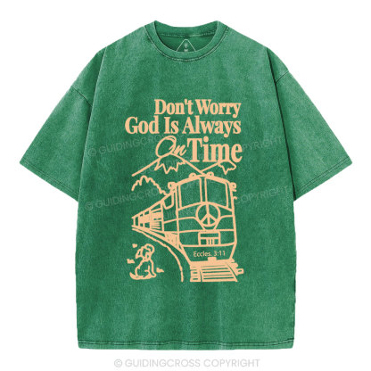 God Is Always On Time Christian Washed T-Shirt