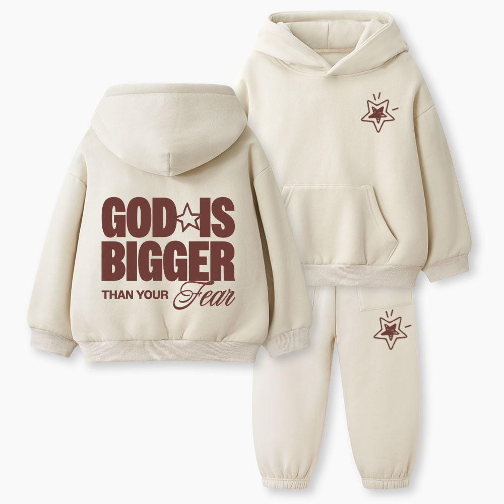 God Is Bigger Than Your Fear Christian Kid Fleece Hoodie Set