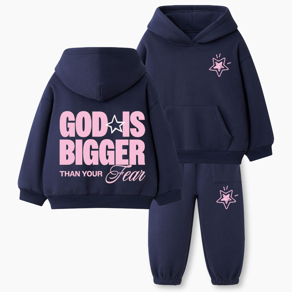 God Is Bigger Than Your Fear Christian Kid Fleece Hoodie Set