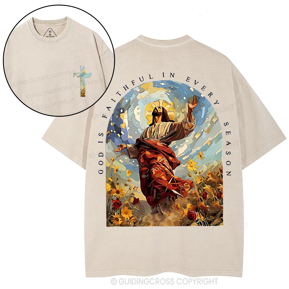 God Is Faithful In Every Season Christian Washed T-Shirt
