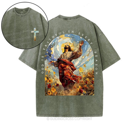 God Is Faithful In Every Season Christian Washed T-Shirt