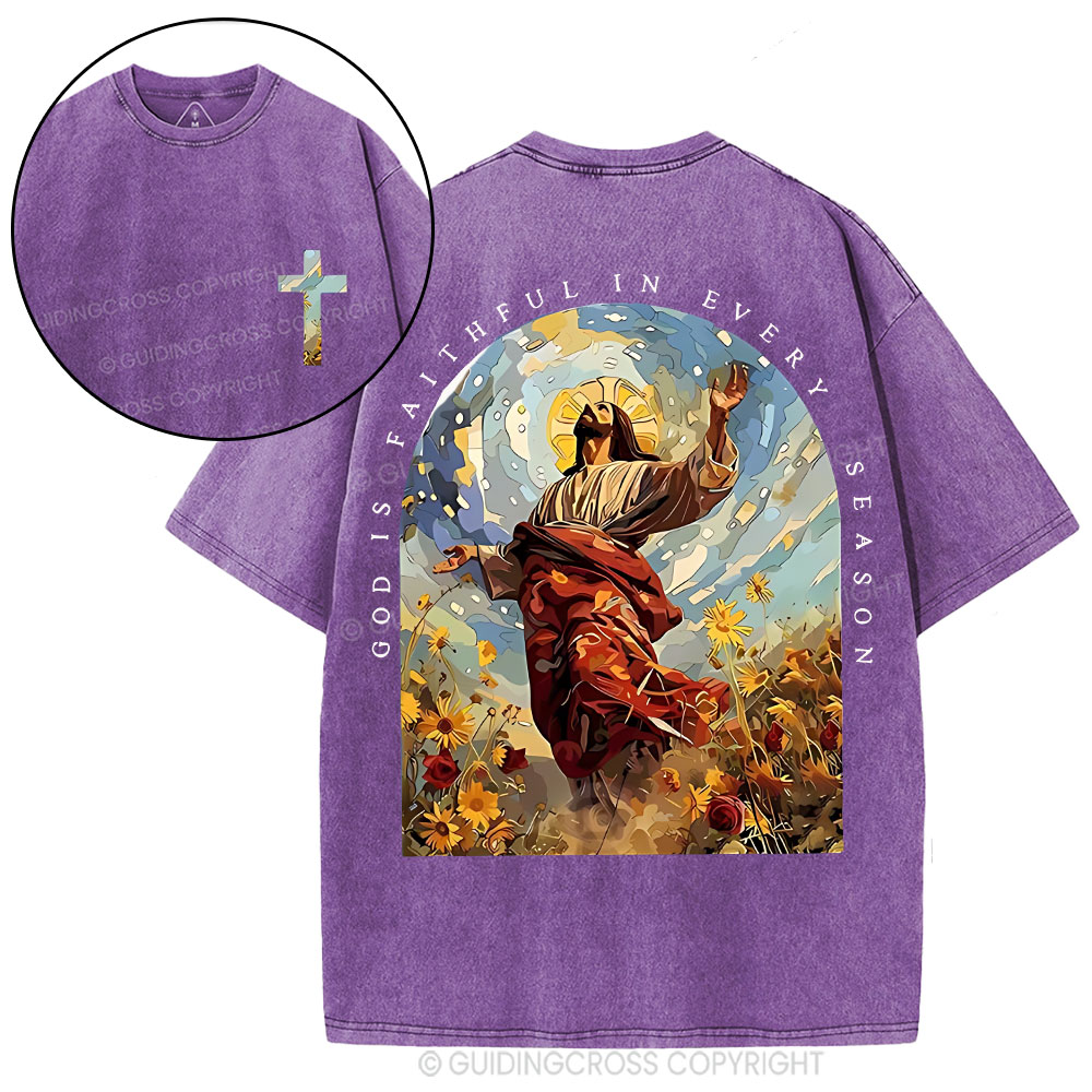 God Is Faithful In Every Season Christian Washed T-Shirt