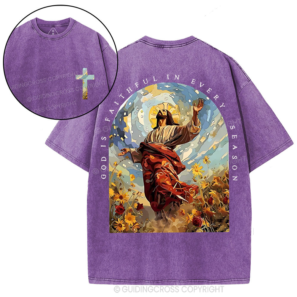 God Is Faithful In Every Season Christian Washed T-Shirt