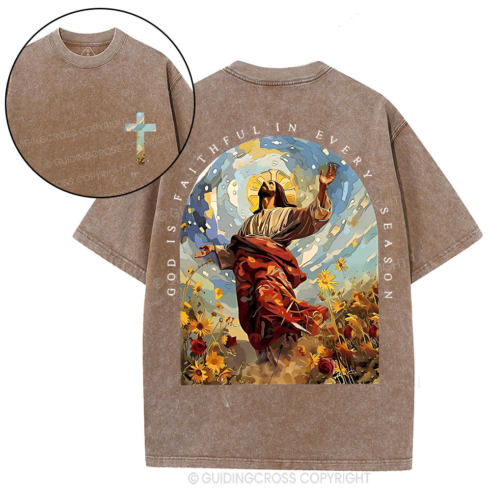 God Is Faithful In Every Season Christian Washed T-Shirt