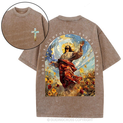 God Is Faithful In Every Season Christian Washed T-Shirt
