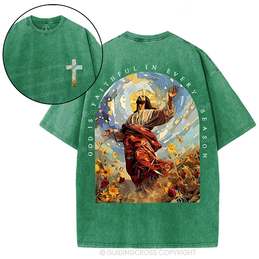 God Is Faithful In Every Season Christian Washed T-Shirt