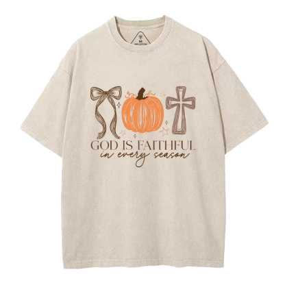 God Is Faithful In Every Season Christian Washed T-Shirt