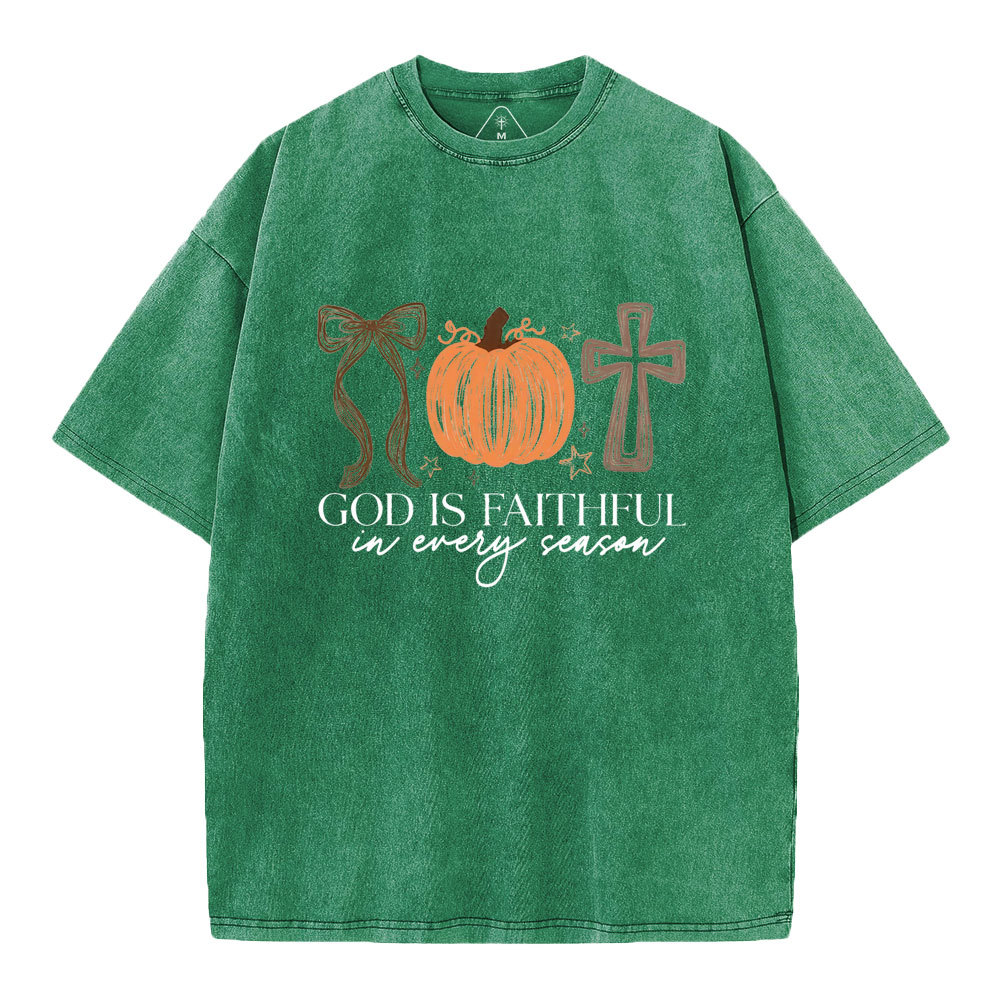 God Is Faithful In Every Season Christian Washed T-Shirt