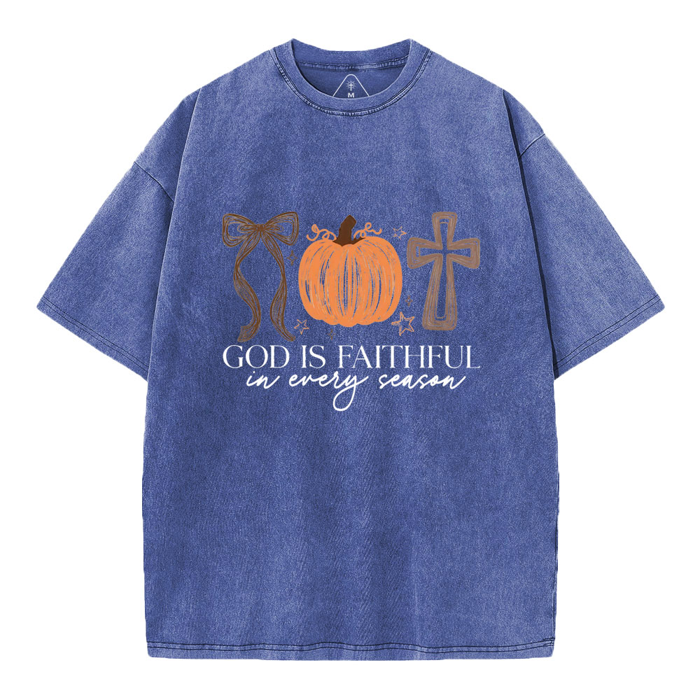 God Is Faithful In Every Season Christian Washed T-Shirt