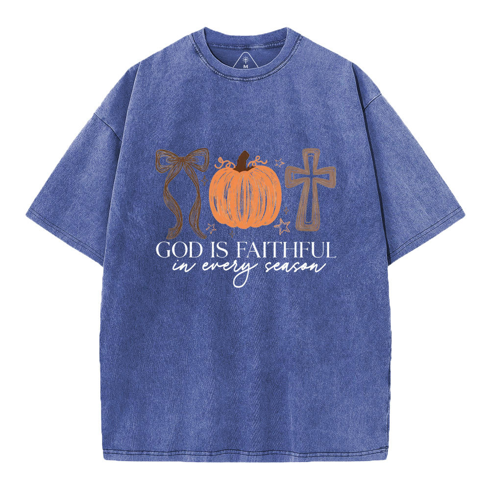 God Is Faithful In Every Season Christian Washed T-Shirt