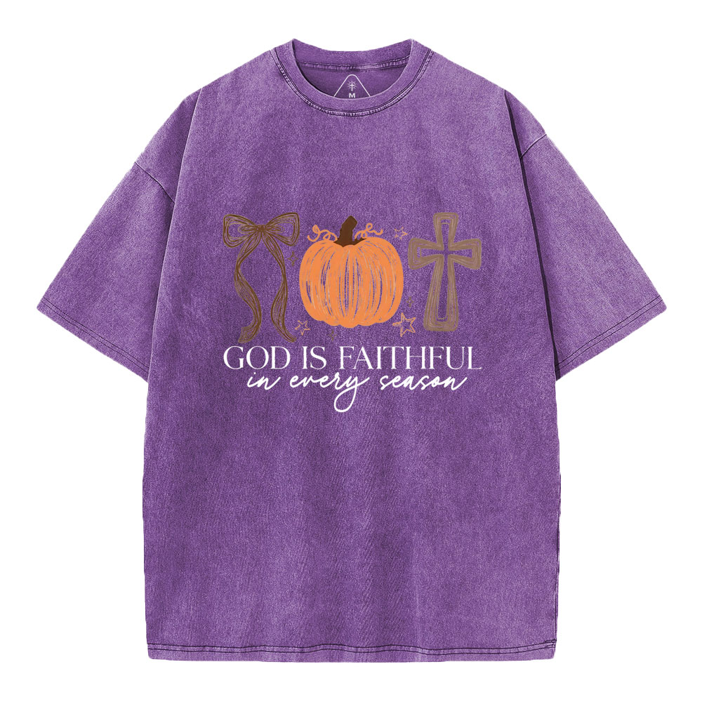 God Is Faithful In Every Season Christian Washed T-Shirt
