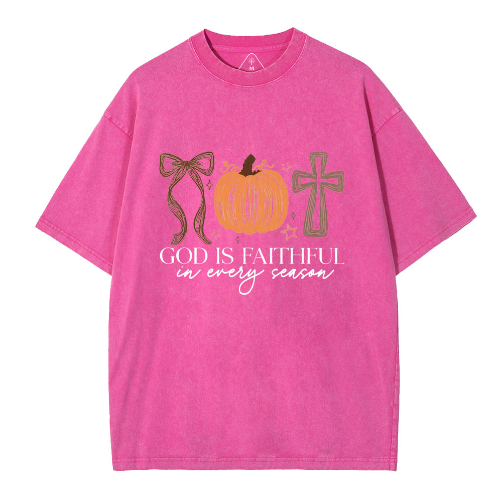 God Is Faithful In Every Season Christian Washed T-Shirt