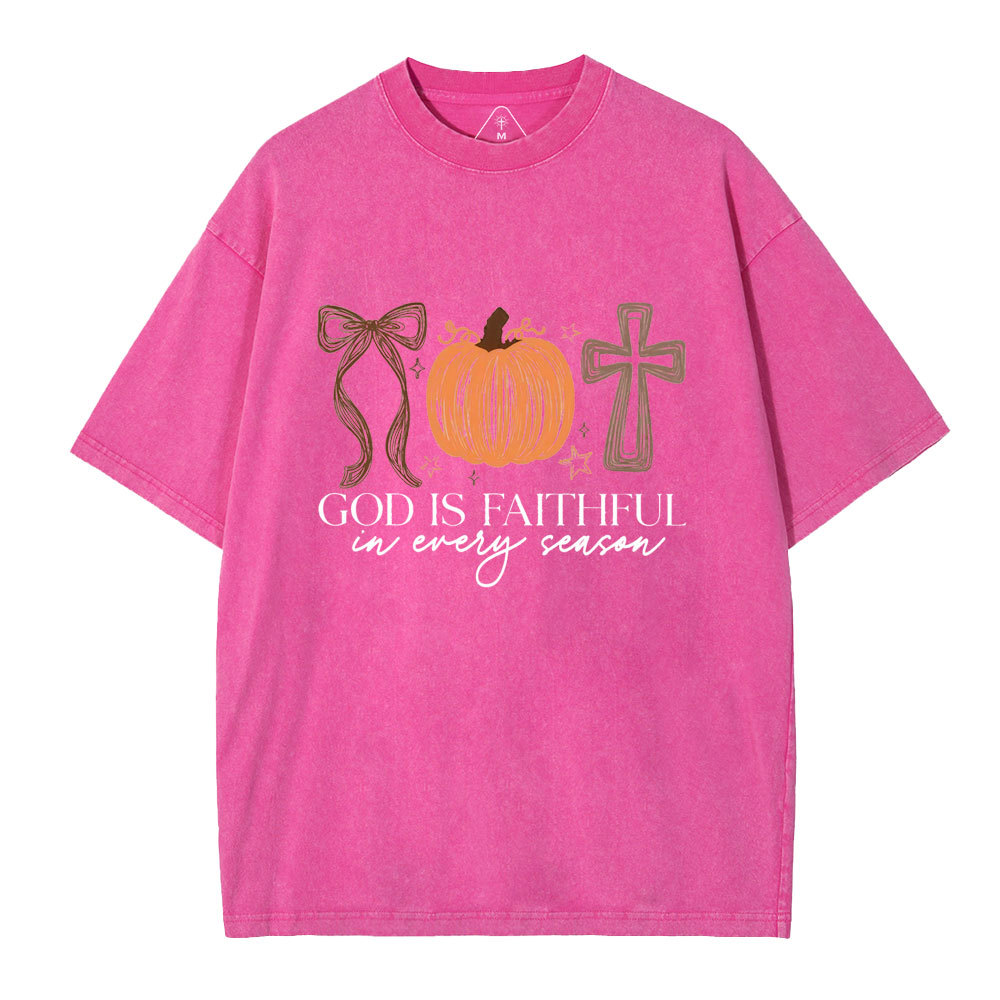 God Is Faithful In Every Season Christian Washed T-Shirt