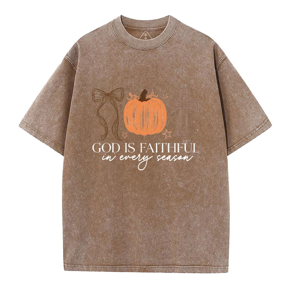 God Is Faithful In Every Season Christian Washed T-Shirt