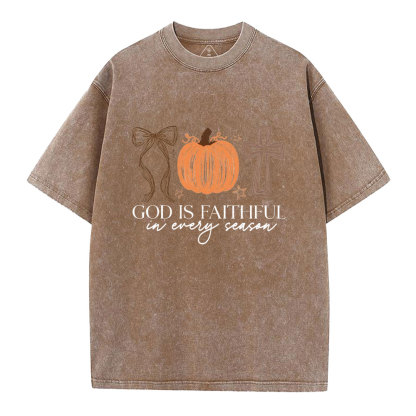 God Is Faithful In Every Season Christian Washed T-Shirt