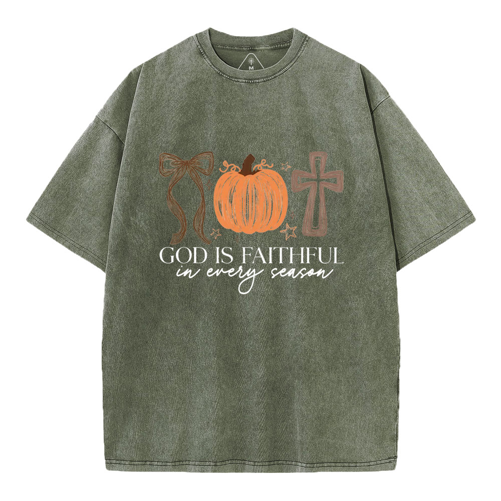 God Is Faithful In Every Season Christian Washed T-Shirt