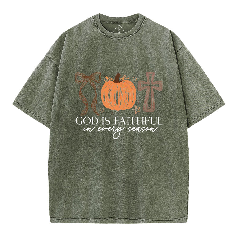 God Is Faithful In Every Season Christian Washed T-Shirt