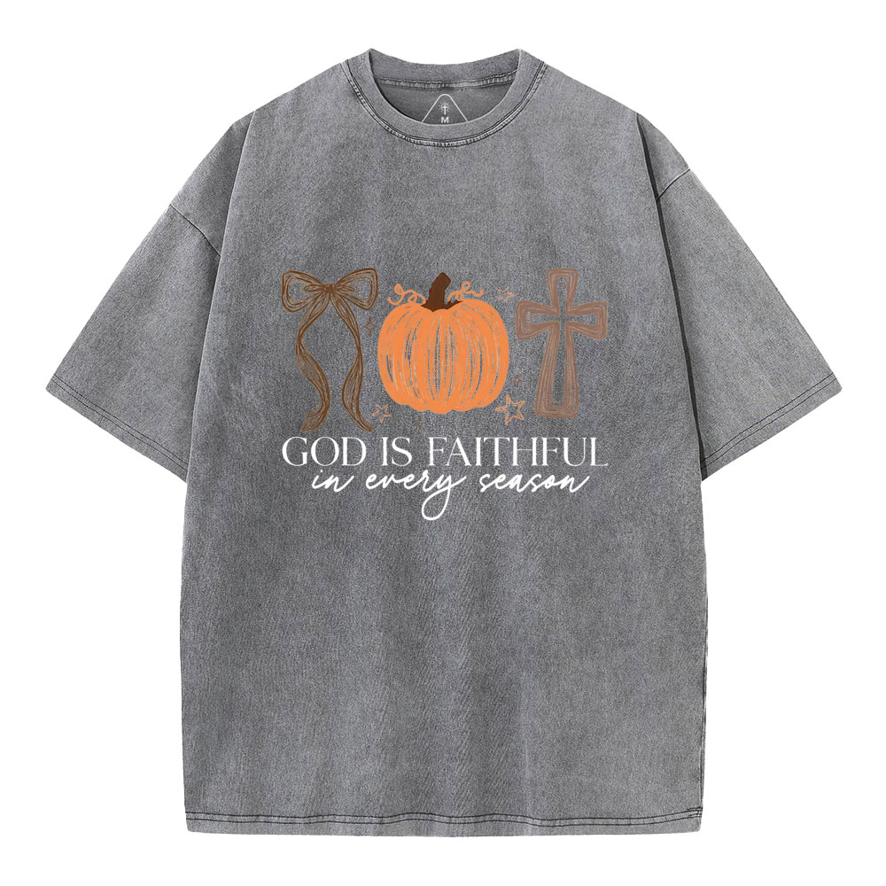 God Is Faithful In Every Season Christian Washed T-Shirt