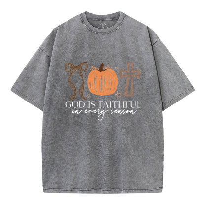 God Is Faithful In Every Season Christian Washed T-Shirt