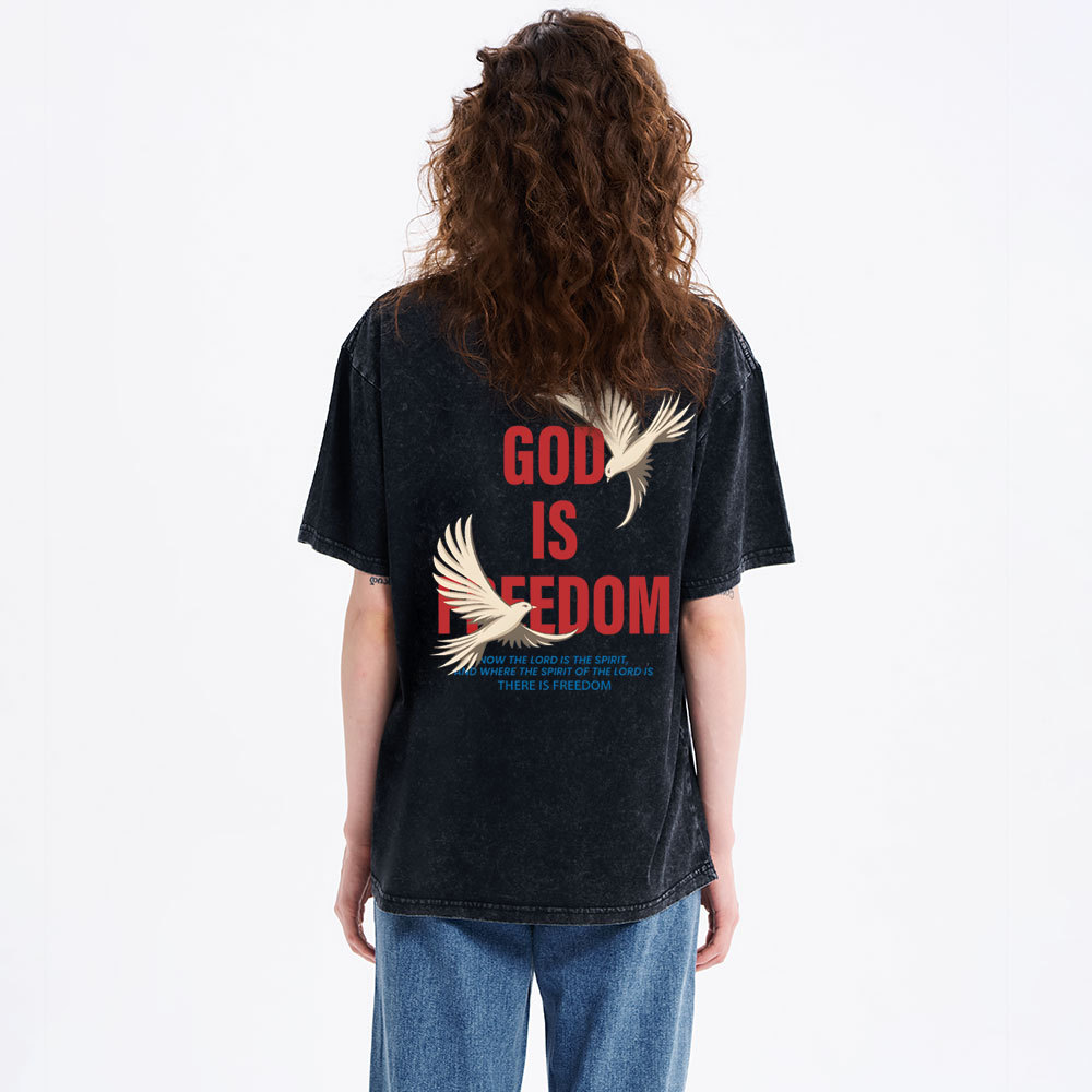 God Is Freedom Christian Washed T-Shirt