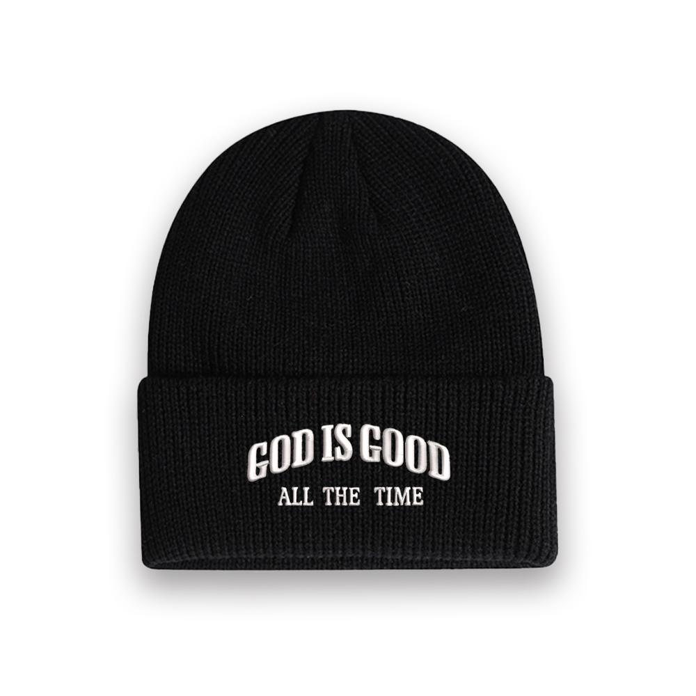 God Is Good All The Time Christian Embroidered Knit Beanie