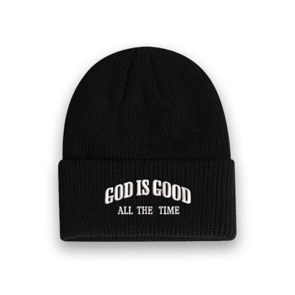 God Is Good All The Time Christian Embroidered Knit Beanie