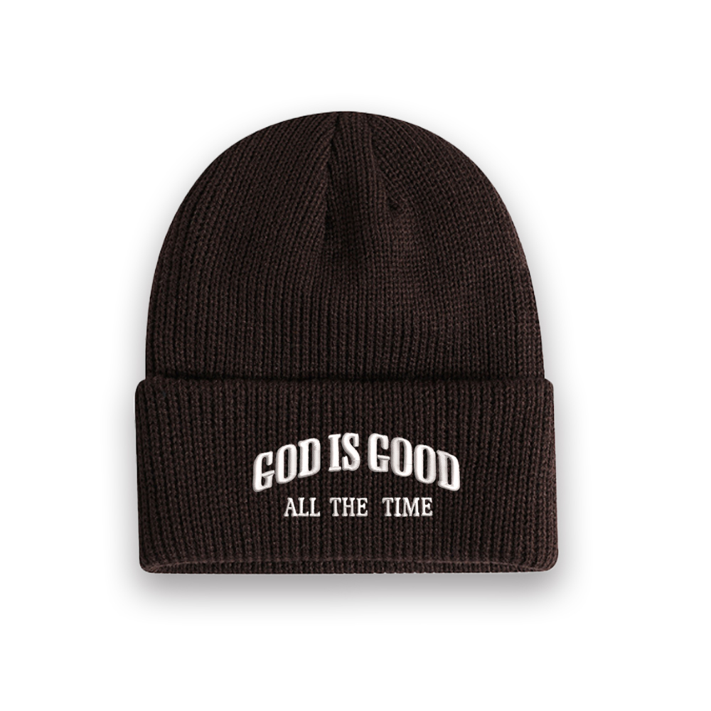 God Is Good All The Time Christian Embroidered Knit Beanie