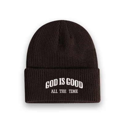 God Is Good All The Time Christian Embroidered Knit Beanie