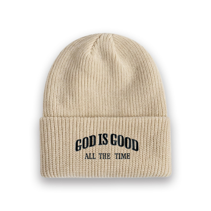 God Is Good All The Time Christian Embroidered Knit Beanie
