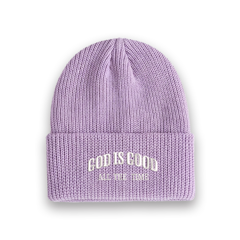 God Is Good All The Time Christian Embroidered Knit Beanie