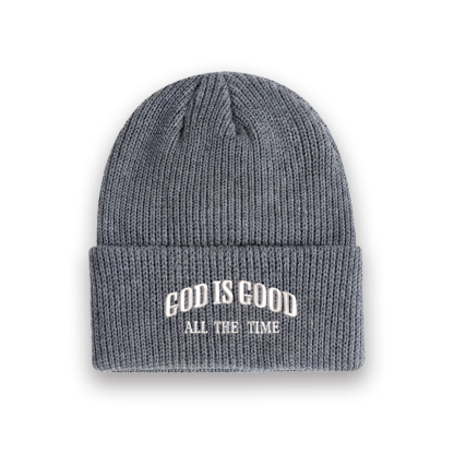 God Is Good All The Time Christian Embroidered Knit Beanie